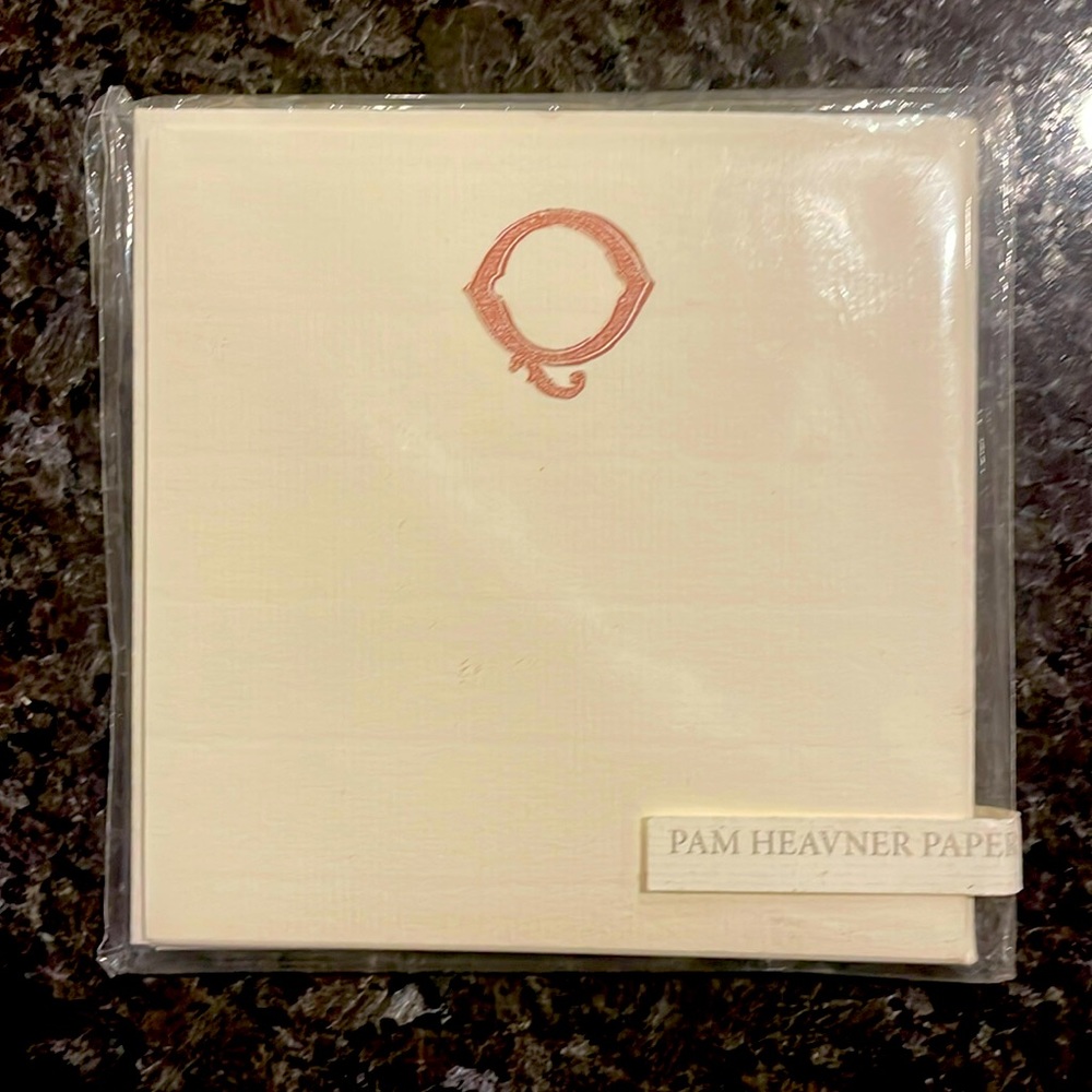 Q monogrammed- cream, 6" square card and envelope set -set of 10